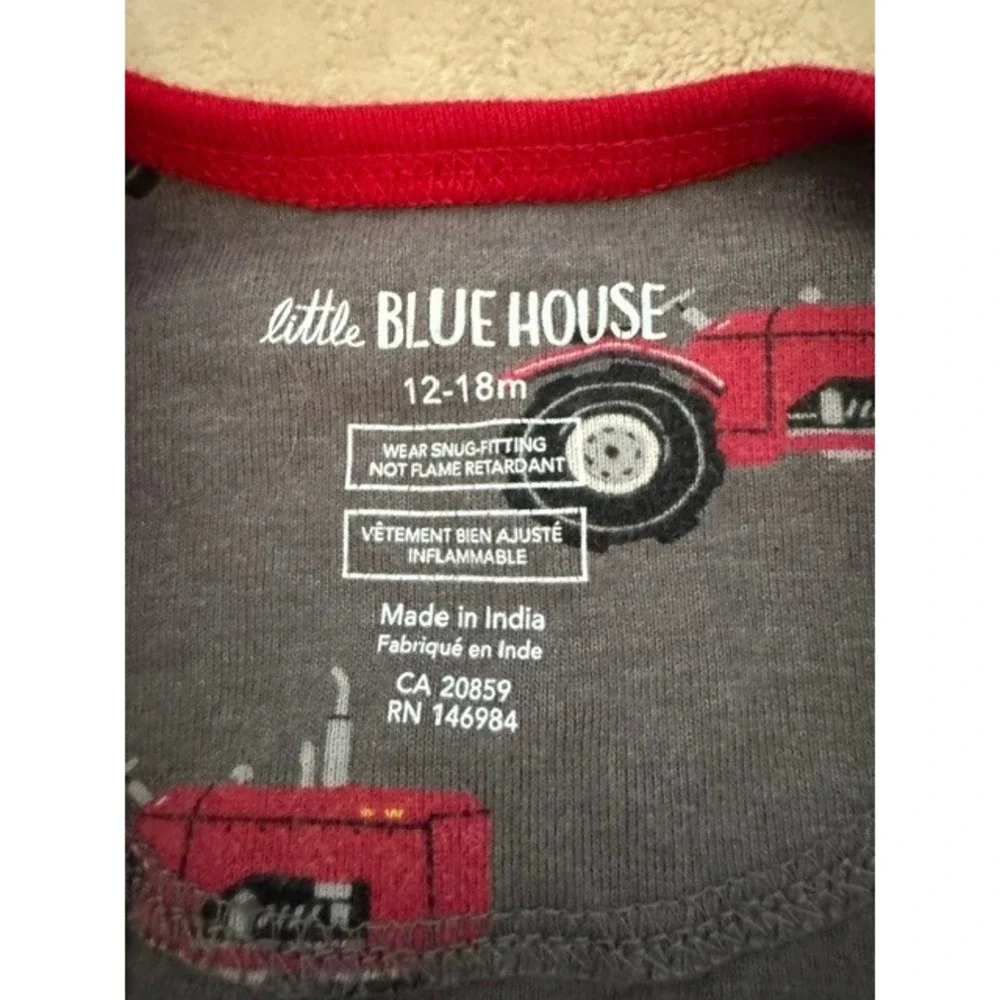 Little Blue House Red Tractor Print Baby Sleeper Union Suit Gray 12-18M